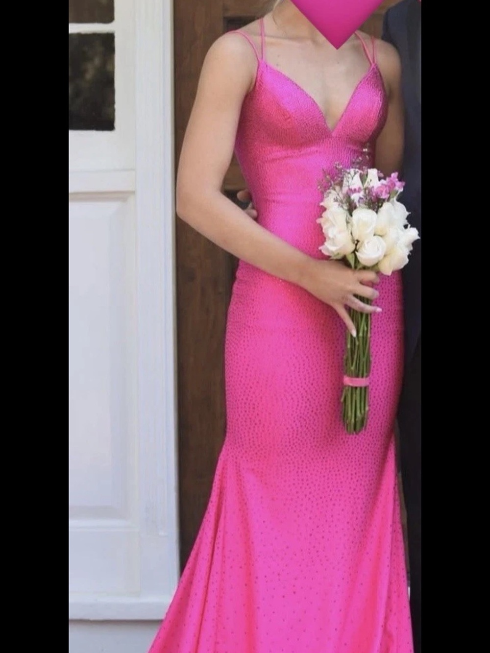 Sherri Hill Hot Pink Beaded V-Neck Prom Gown